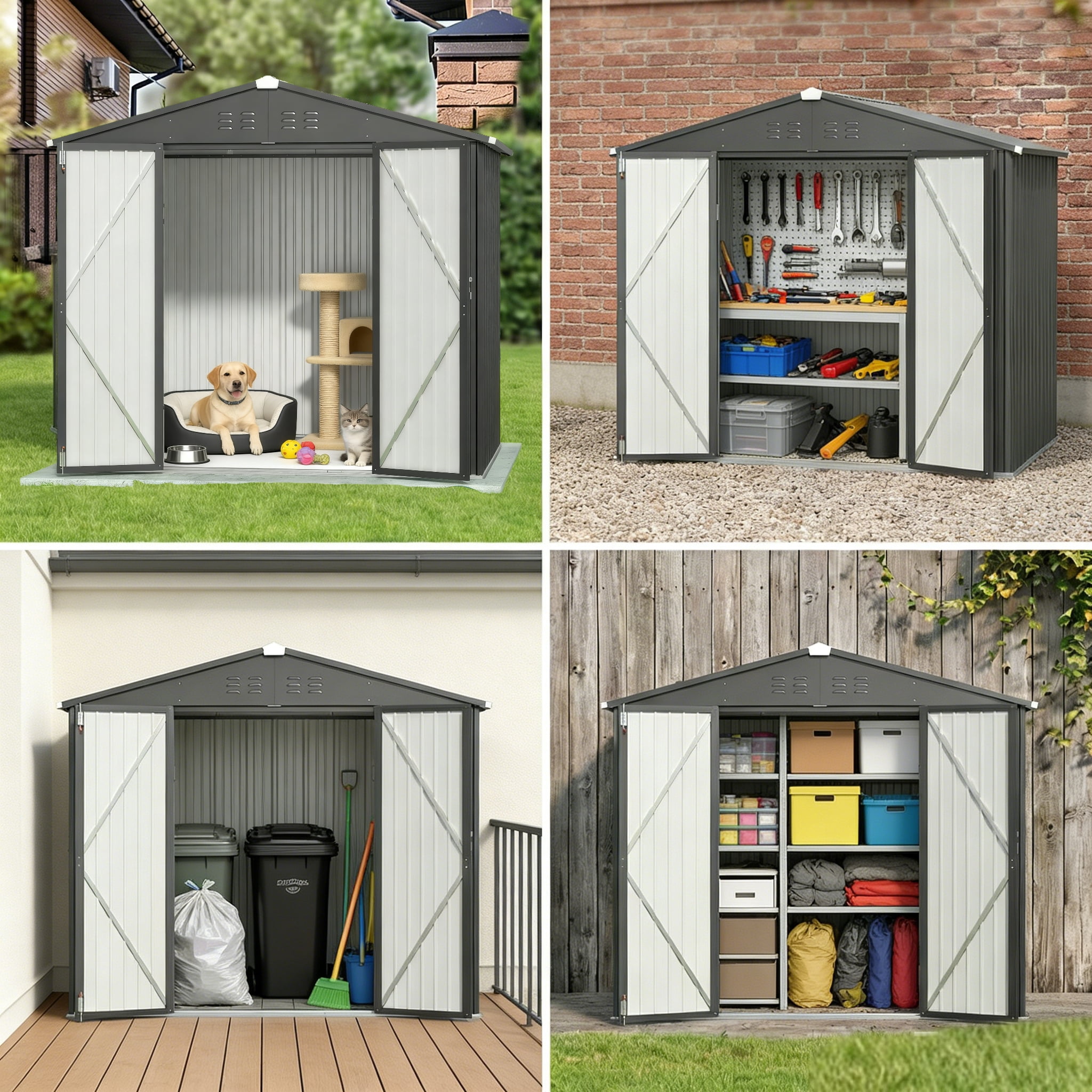 Lofka 8x6 FT Outdoor Storage Shed Lockable Waterproof Rust Resistant Garden Tool Shed Dark Grey