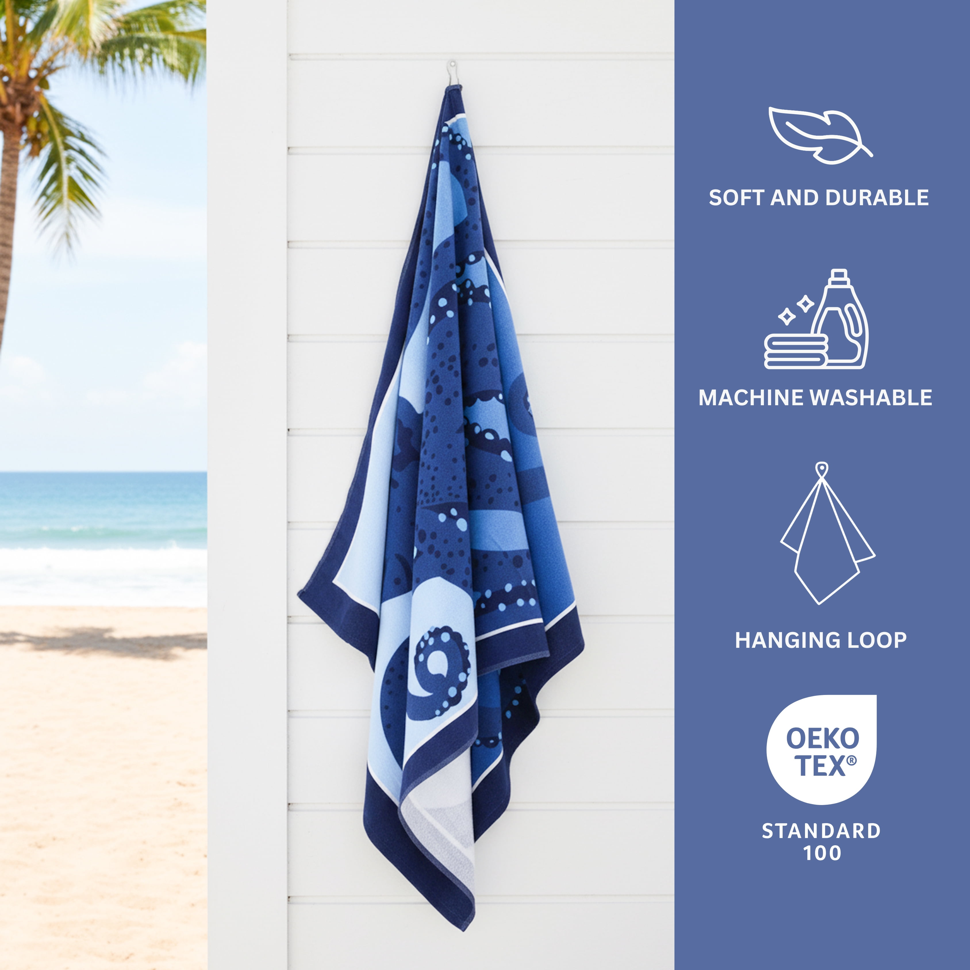 Mainstays Oversized Cotton Blend Blend Beach Towel, 36 x 72 in, Octopus