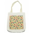 thumbnail image 1 of Cars Tote Bag, Various Vehicles with Curved Edges Vintage Car Designs from Fifties, Cloth Linen Reusable Bag for Shopping Books Beach and More, 16.5" X 14", Cream, by Ambesonne, 1 of 2
