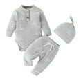 thumbnail image 1 of Gibobby Conjunto de pantalones largos para niños y niñas con estampado de animados para niños y niñas, conjunto con sombrero y pantalones de Color sólido(Gris,12-18 Meses), 1 of 3