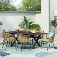 thumbnail image 2 of GDF Studio Saragus Outdoor Wicker and Aluminum 7 Piece Dining Set with Cushion, Light Brown, Matte Black, and Beige, 2 of 13