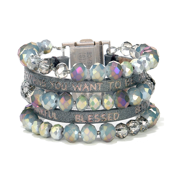 Good Works Be Everything Leather Magnetic Inspirational Cuff Bracelet - Gunmetal