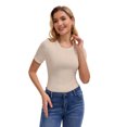 thumbnail image 3 of Fall Clothes Ladies Crew Neck Ribbed Long Sleeve Tunics Slim Fit Top Casual Essential Tshirt, 3 of 7