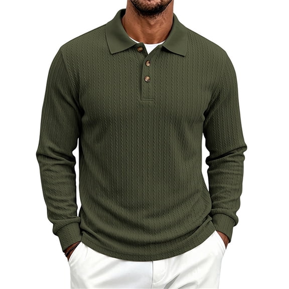SUYIDA Mens Long Sleeve Polo Shirts Slim Fit Textured Knit Casual Stretch Pullover for Fall Winter Warm Big And Tall Long Sleeve Polo Shirts