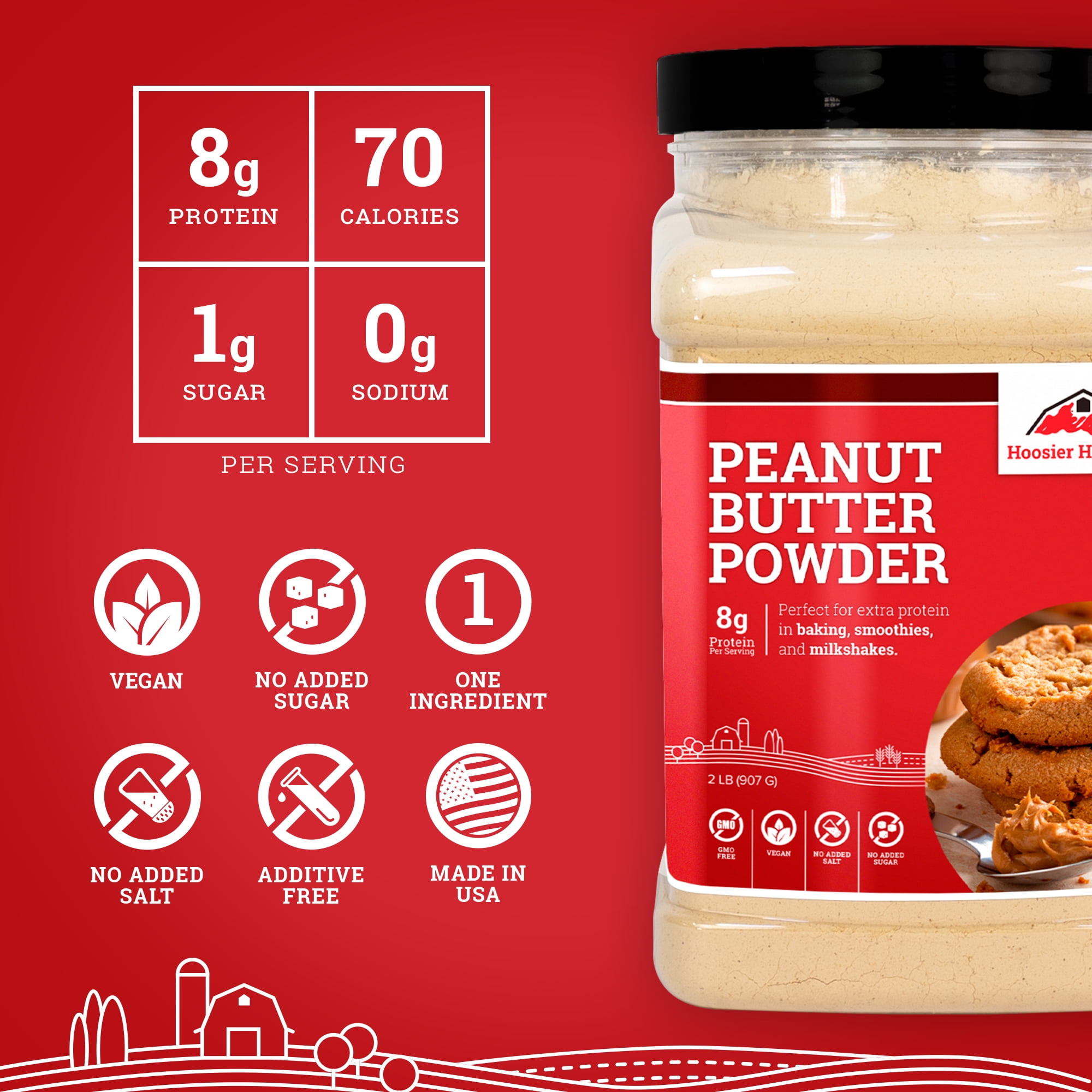 Hoosier Hill Farm Peanut Butter Powder, 2 lb Jar