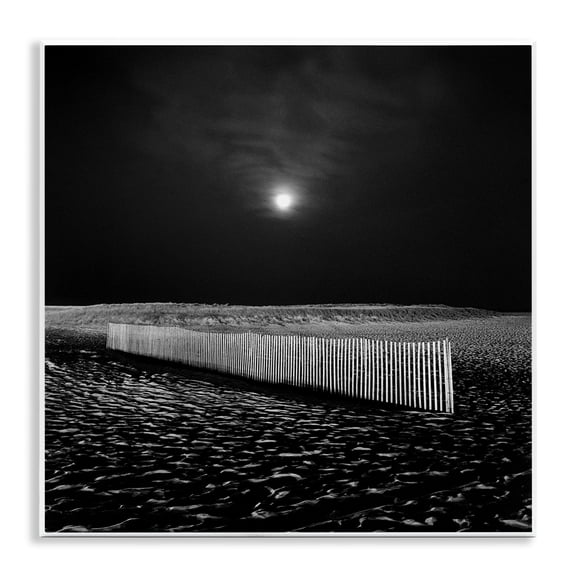 Stupell Industries Beach Fence at Night Coastal Photography Unframed Art Print Wall Art, 12 x 12