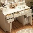 thumbnail image 2 of HSUNNS Vanity Desk with Mirror and 3 Color Lights, Fashion Vanity Table with 2 USB Ports and Outlets, Makeup Vanity Desk with 6 Drawers and 2 Glass Doors for Bedroom, White, 2 of 7