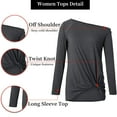 thumbnail image 3 of SWQZVT Womens Cold Shoulder Shirts Long Sleeve Twist Knot Top Casual Tunic Tops Darkgray Solid Color Blouse S-2XL, 3 of 5