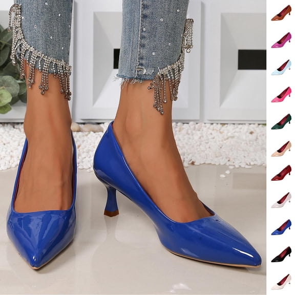 Miluxas Women's Low Kitten Heel Pumps Classic Fashion Dress Pumps Simple Heeled Shoes for office Work White 9.5(43)