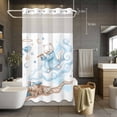 Blue Cartoon Cat No Hook Shower Curtain with Snap in Liner, Waterproof ...