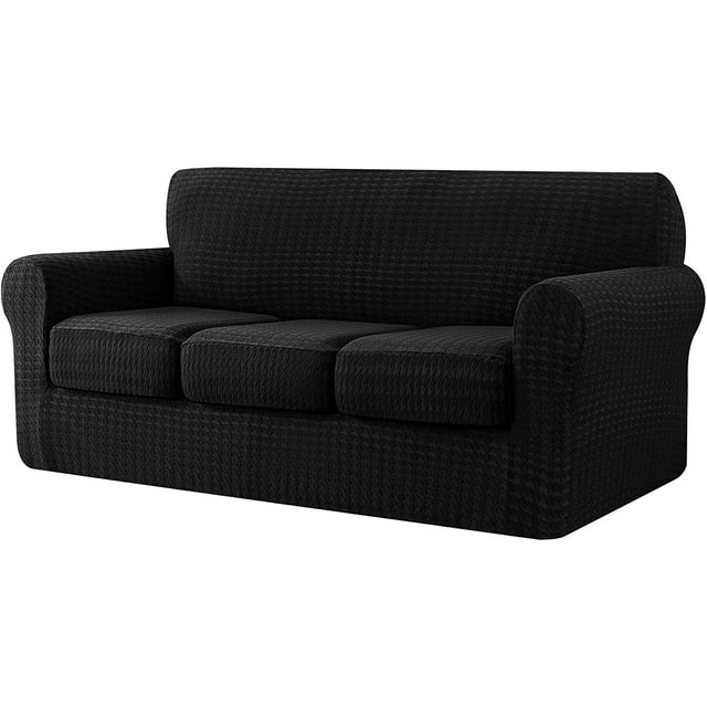 2024 Housse de Canapé Extensible Pied-de-Poule 4 Pcs Housse de Canapé avec Coussins Séparés Noir