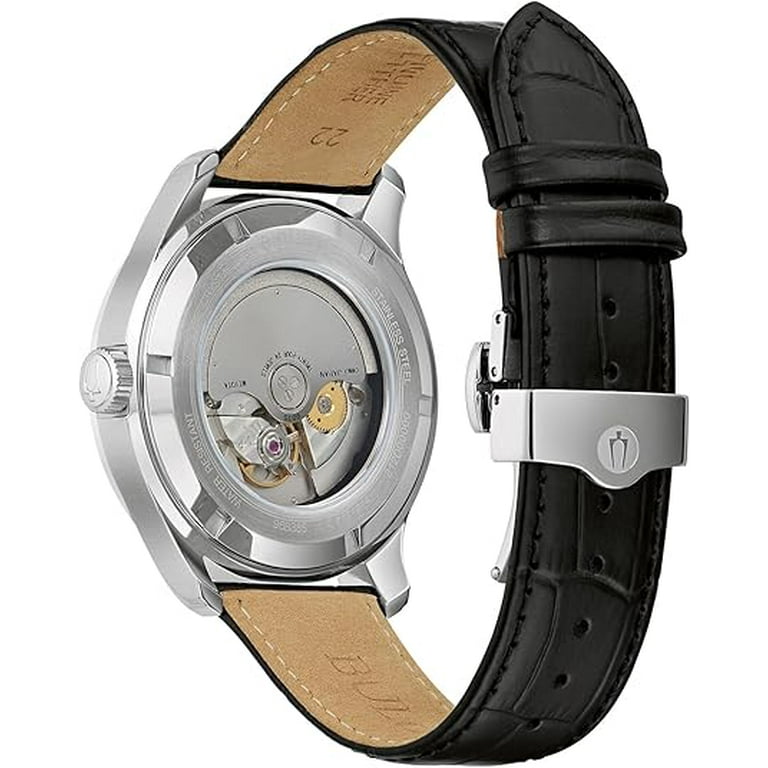 Bulova Men's 96B385 Wilton GMT Watch, Blue Dial, Black Leather