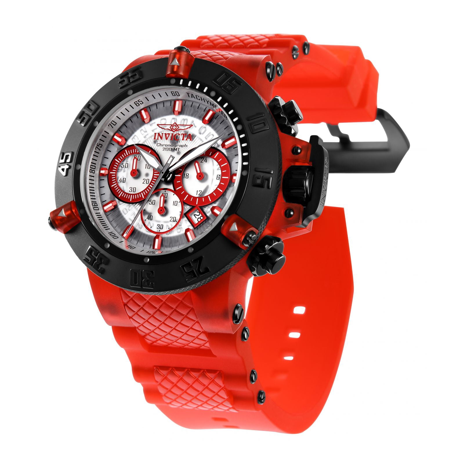 Invicta Men's Subaqua Red Silicone Band Steel Case Swiss Quartz White Dial Analog Watch 24364