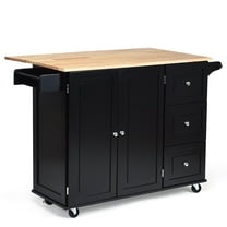 Giantex Kitchen Island Cart with Drop-Leaf Tabletop, Large Trolley Cart with Large Cabinet, 3 Drawers, Towel Rack, Kitchen and Dining Room Utensils Organizer on Wheels, Black