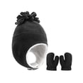 thumbnail image 2 of Spencer Baby Toddler Winter Hat and Glove Set Sherpa Lined Warm Fleece Earflap Beanie Hat & Mitten, Kids Winter Hat for Boys Girls 12-48 Months, Black, 2 of 10