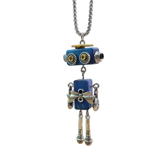 Fogun Wood Block Robot Pendant Necklace Adjustable Length Punk Neckchain Stylish Leather Cord Accessory Fade Resistant Chokers