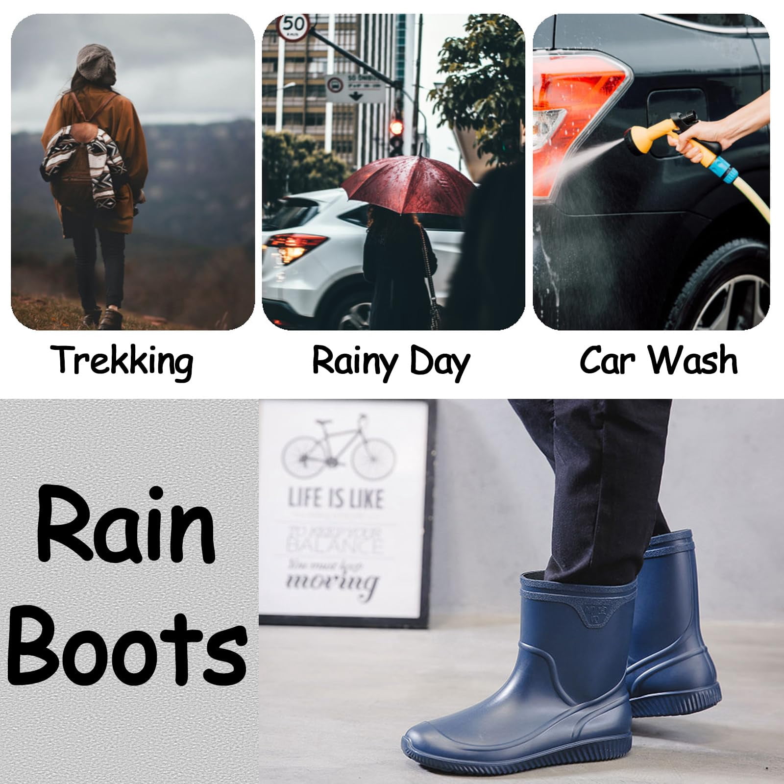 AUXDIQ Rain Shoes Men Mid-calf Boots Waterproof Rain Boots Outdoor Garden Shoes