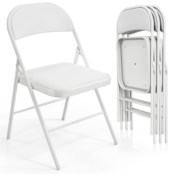 YiAiL Adult Metal PU Leather Cushioned Seat and Cushioned Back Folding & Stacking Chairs, White (Set of 4)