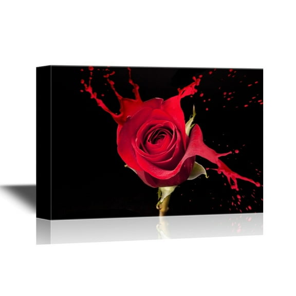 wall26 - Canvas Wall Art - Closeup of a Red Rose Petal with Color Spalsh on Black Background - Gallery Wrap Modern Home Art | Ready to Hang - 12x18 inches
