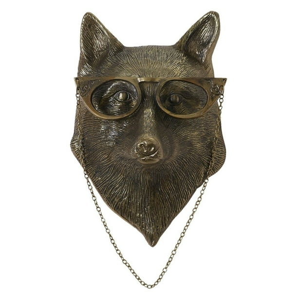 Bronzed Resin Animal Head Sculpture with Glasses Bear Statue Wall Decor -  