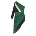 thumbnail image 4 of iixpin Women Tassel Fringed Latin Salsa Samba Dance Dress Long Sleeves Asymmetric Ballroom Dancewear Green XXL, 4 of 7