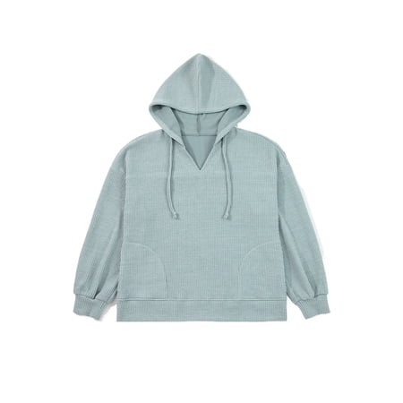 Clearly Aqua Ribbed Drop Shoulder Knit Hoodie for Women - [ZhiHiMeRi] | XL