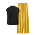 thumbnail image 2 of RYDCOT Two Piece Lounge Sets for Women Summer Outfits Cap Sleeve Mock Neck Tops Wide Leg Drawstring Pants Womens 2 Piece Pajama Set, 2 of 4
