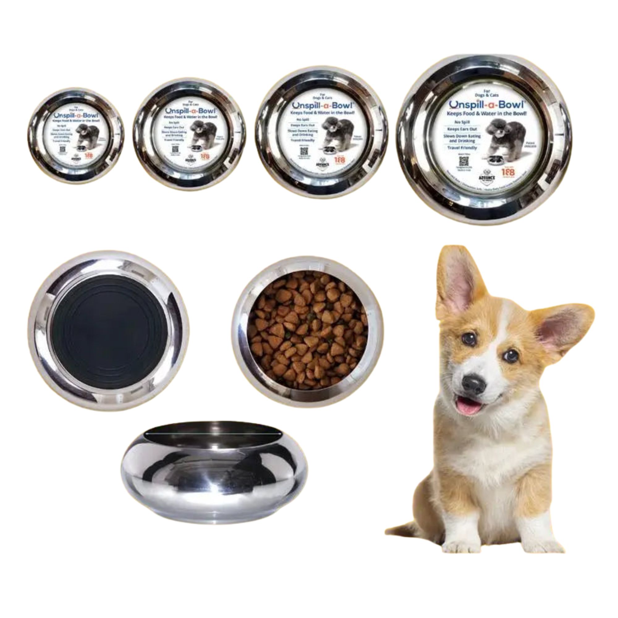 Unspill-a-Bowl® 18/8 Stainless Steel Double Dog Bowl & Wrought Iron Stand - X-Large