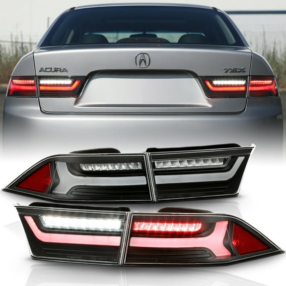2004-2008 Acura TSX Black Full LED Tube Tail Lights Brake Lamps 4pcs Left Right