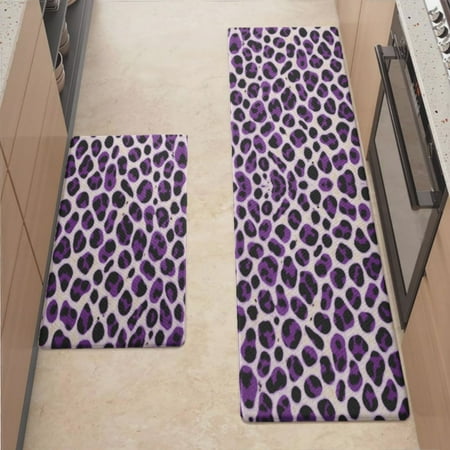 

Anti Fatigue Kitchen Mat Leopard Purple Black Spots Sets of 2 Kitchen Rugs Non Slip Cushioned Standing Mat for Sink Floor Laundry Office Desk Mid 17.3 x 29 + Plus 17.3 x 47.2