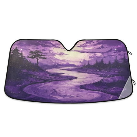 Car Sun Visor 55*27.6inch Windshield Sun Shield Car Sun Curtain Car Sun Shield Car Sun Insulation Suitable For Most Vehicles Purple Forest Pattern