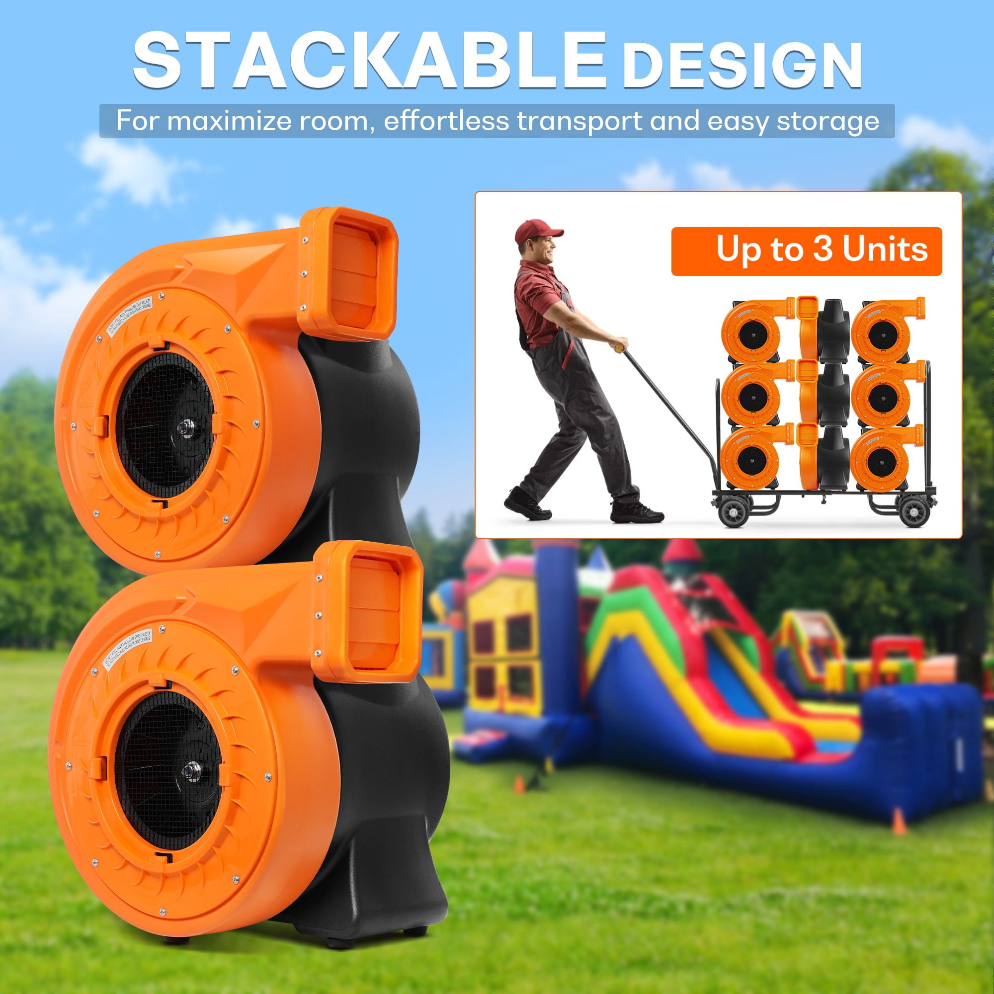 2HP 1500W Inflatabe Blower High Power Commercial Air Fan for Inflatable Bounce House Castle, Water Slides and Inflatable Bouncers