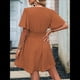 thumbnail image 5 of Vestido Mini de Verano con Escote en V y Mangas con Volantes, Corte A, Cintura Alta Elástica, Holgado y con Vuelo. Color Caramelo XL, 5 of 9
