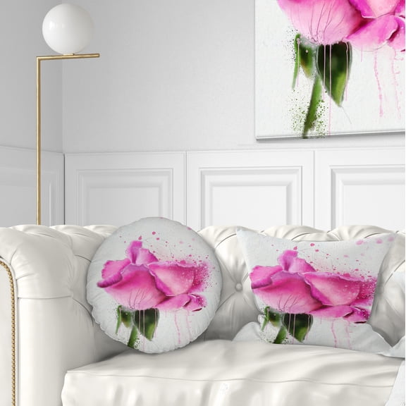 Designart Beautiful Pink Rose Watercolor - Floral Throw Pillow - 12x20