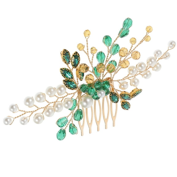 OUNONA Green Rhinestone Hair Comb for Women, Elegant Metal Wedding Hair Accessories, Decorative 3.5 Inch Hairpiece