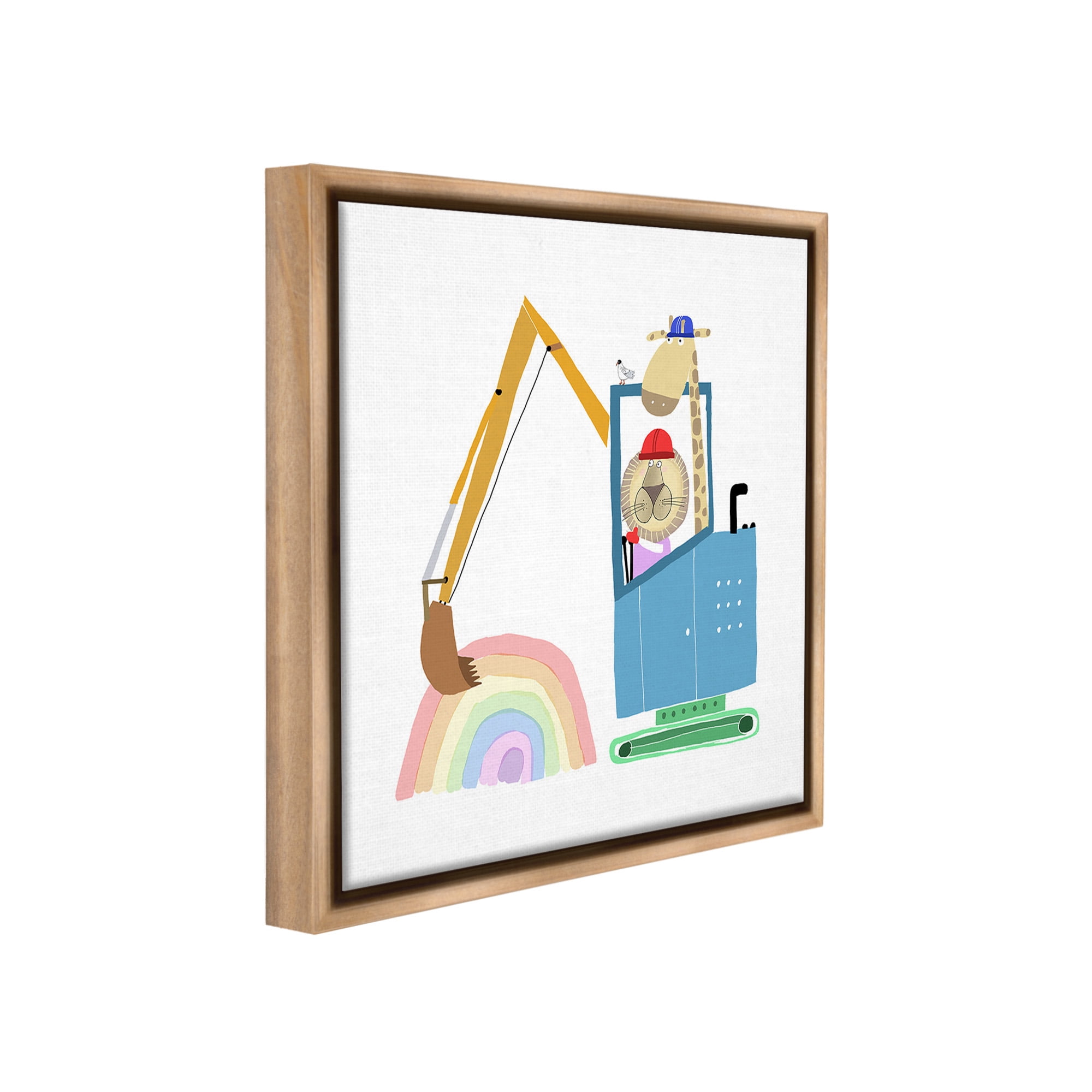 Stupell Industries Animals Digging Rainbow Animals & Insects Painting Brown Floater Framed Canvas Art Print Wall Art, 18 x 18