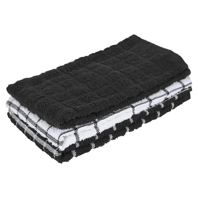 Paños de cocina Ritz Cotton Terry 63 x 38 cm, paquete de 3 unidades, color negro