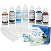 AmScope Vital Stain Kit for Living Cells â€“ Microscope Slide Stains, Pipettes & 50 Slides New