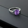 thumbnail image 4 of Gem Stone King 925 Sterling Silver Purple Amethyst and Blue Diamond 3 Stone Ring for Women (2.33 Cttw, Oval 10X8MM, Gemstone February Birthstone, Size 7), 4 of 4