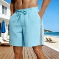 thumbnail image 2 of VBTAPA Linen Shorts for Men Side Striped Casual Summer Shorts Lightweight Drawstring Beach Lounge Shorts with Pockets Light Blue S, 2 of 8