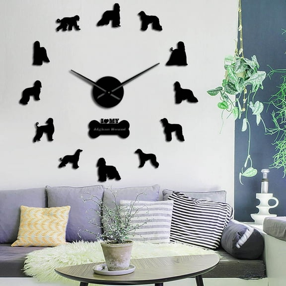 Afghan Hound Dog Breed Large Wall Art Stickers Puppy Dog Pets Decorative Big Wall Clocks Silent Movement Hanging Clock Wall Watch(Black,27inch)