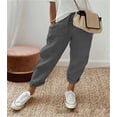 thumbnail image 1 of Pantalones casuales elásticos con bolsillos de algodón y lino para mujer de Europa y América., 1 of 6