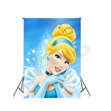 Image of blue princess cinderella party backdrop happy birthday or baby shower princes room decoration lightweight 7x5ft backdrop banner