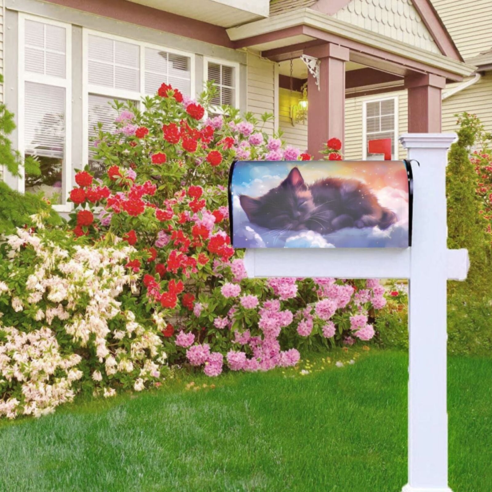 Logiee Colorful Cloud Sleeping Cat Print Post Letter Box Wrap Decor, Mailbox Cover Suitable for Standard Mailbox and Large Size Mailbox,Outdoor Yard Decoration-21x18 in