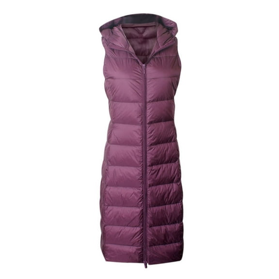 APEXFWDT Women's Long Puffer Vest Zipper Sleeveless Puffy Jacket with Hood Fall Winter Warm Quilted Vest Outwear with Pockets