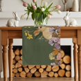thumbnail image 2 of Easter Rabbits Table Runner, Spring Floral Leaf Bunny Dark Green Background Cotton Linen Kitchen Table Decoration Washable Dining Tabletop Runners for Home Party Decor 13x72 Inches, 2 of 9