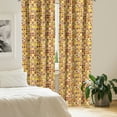 thumbnail image 2 of Ambesonne Mid Century Curtains, Design Retro Square, Pair of 28"x63", Brown Yellow Coral, 2 of 5