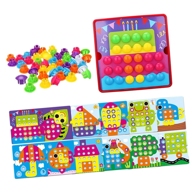 Rompecabezas de uñas de hongo con colores a juego, tableros de clavijas de mosaico, actividades, manualidades, 46 Estilo B