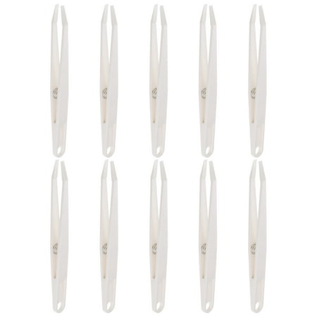 Sticker Tweezers for Crafting Flat Tip with Spring, White, 10