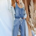 thumbnail image 6 of jsaierl Wide Leg Jumpsuits for Women, Denim Jumpsuit for Women Casual Off Shoulder Denim Jeans Pocket Sleeveless Jumpsuits Rompers, 6 of 9